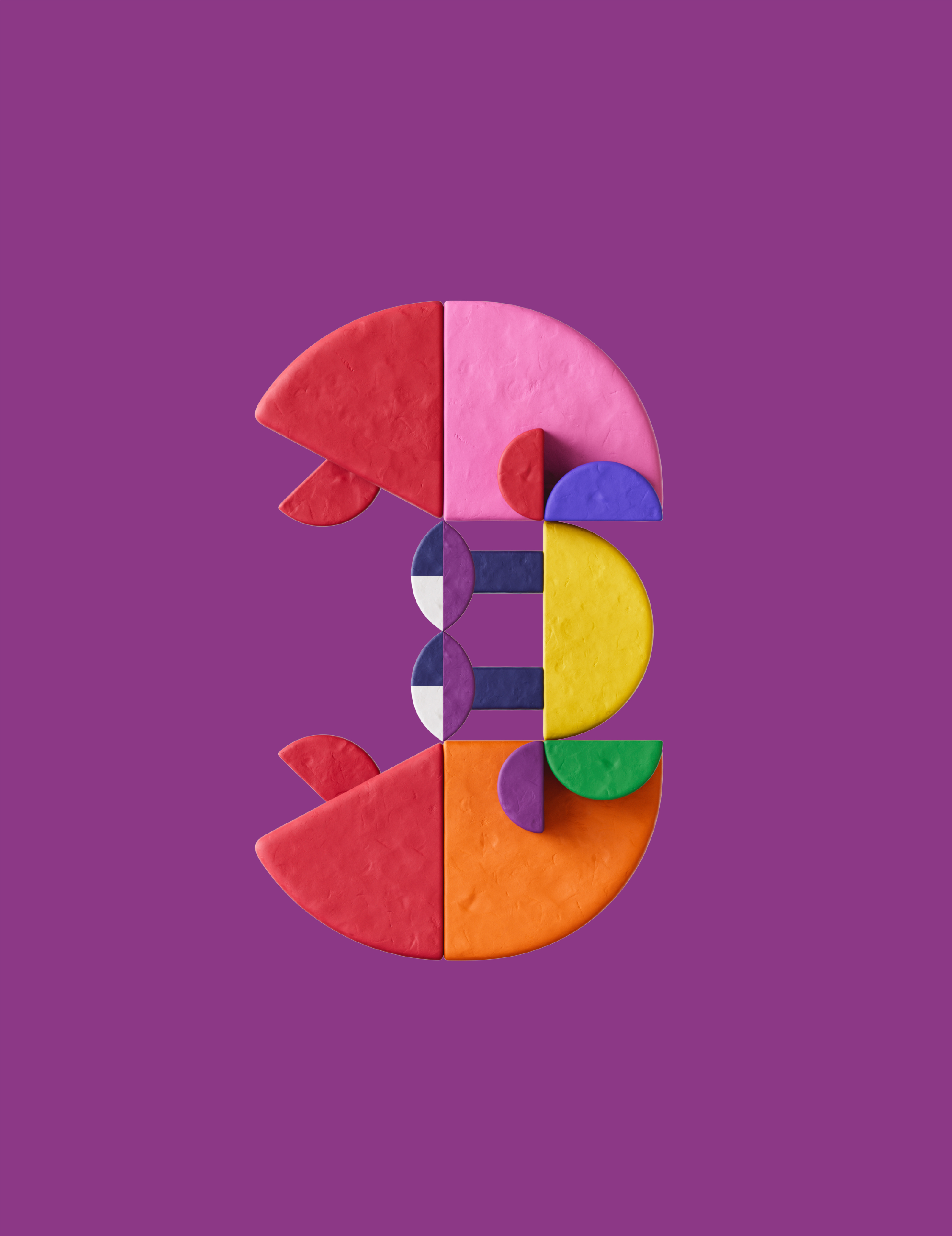 Geo Animals Numbers (Three - Crab) 3d animals blender branding character crab design flat vector illustration number number three orange pink red sea life shapes yellow