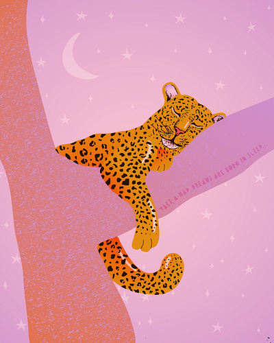 Sleepy leopard art editorial illustration flat illustration graphic design illustration magazine poster art vector