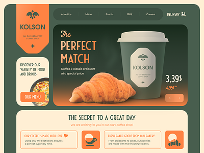 Kolson website breakfast coffee coffee house coffee shop delivery fast food food home page restaurant ui ux website