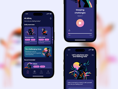 iOS design for Mental Health app | Mobile UI/UX app design health healthcare ios ios app medical meditation meditation app mindfulness mobile app uiux wellness