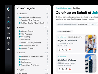 Healthcare Platform - Provider Search & Family Support care platform doctor appointment health app health records health tech healthcare healthcare dashboard healthcare ui hospital management medical app patient management patient portal telehealth telemedicine
