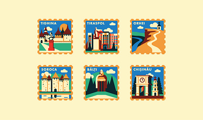 City Stamp Illustrations branding buildings city colorful composition design graphic design illustration landscape line logo minimalist simple skyline stamp vector