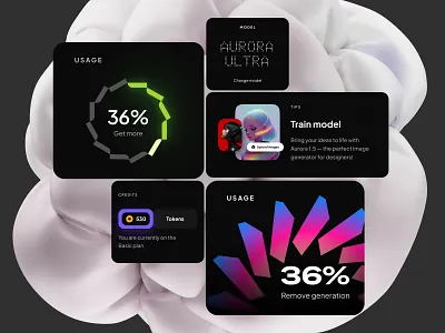 Nocra UI AI Kit 3d ai branding chart credits dashboard dataviz desktop generation graphic design infographic lm statistic template ui widgets