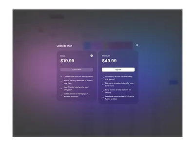 Upgrade Plan Modal – Pricing UI Design
