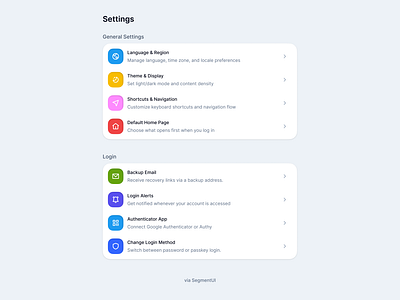 General Settings & Login Preferences UI
