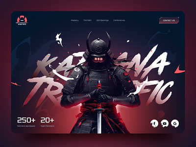 Futuristic Samurai Website Design creative landing page cyber punk dark mode dark theme ui futuristic ui gaming website gradient ui hero section homepage design japanese design landing page samurai typography ui design ui ux visual storytelling web design web design concept web ui website design