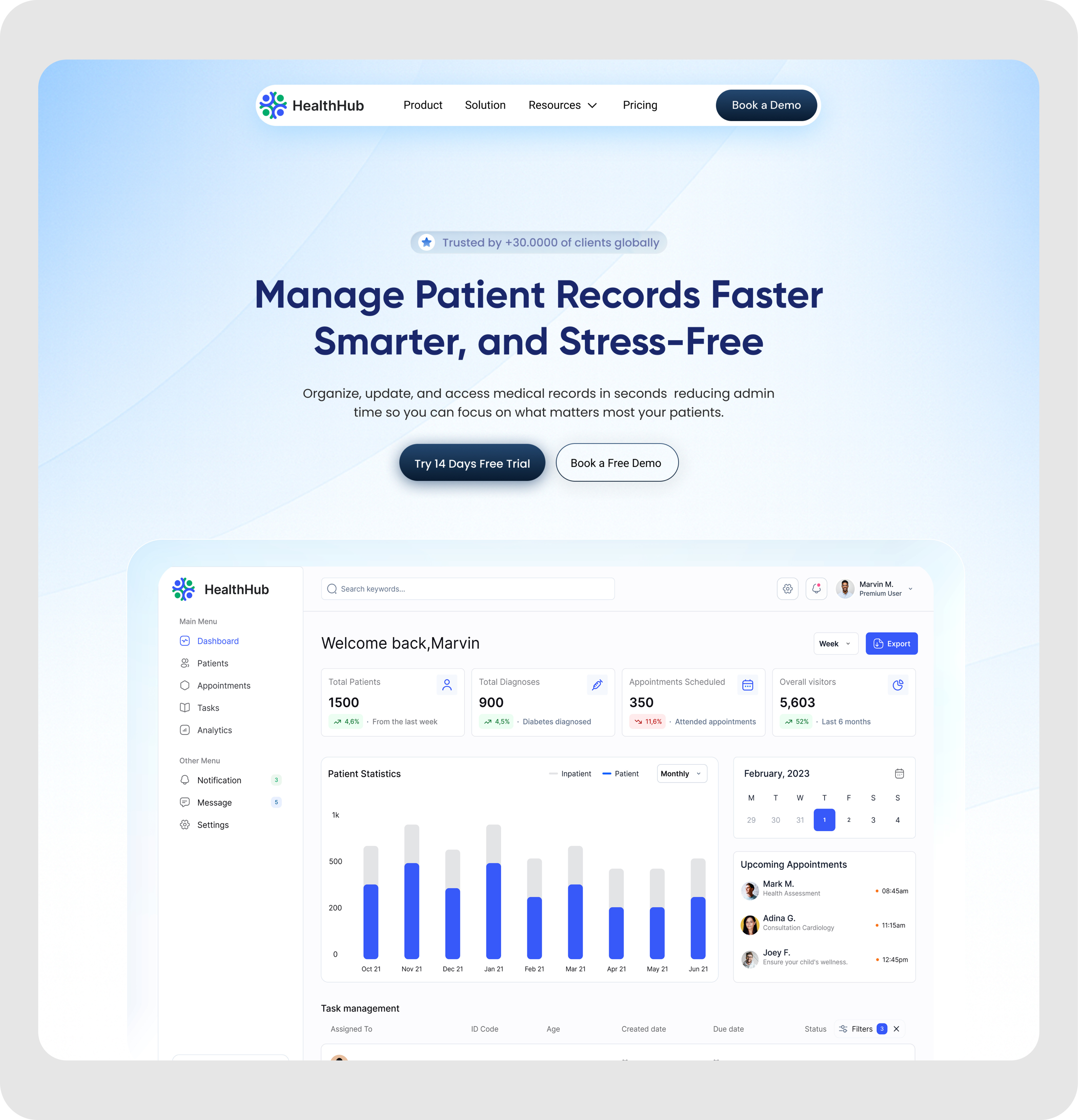 Saas landing page header design for electronic health record clean creative framer gradient landing page modern product sass ui ui design web design webflow