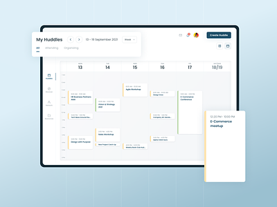 Huddle - My Huddles app calendar dashboard data design graphic design huddle interface meetings product design schedule ui ux