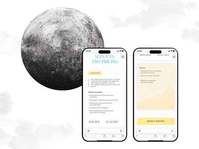 Design services and pricing for Landing page Palm reader Marina branding design landing palm reader price result service ui ux web design
