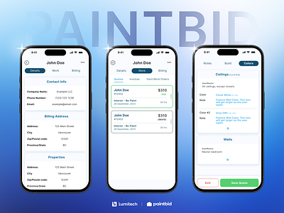 Quote & Job Management App for Painting Contractors app branding design graphic design illustration logo product design ui ux vector