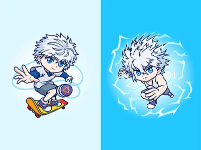 Killua Zoldyck 🥶⚡ anime branding cartoon character cute doodle fanart flat hunterxhunter hxh icon illustration japanese killua killua zoldyck logo manga skateboard yoyo