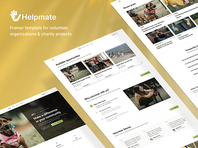 Helpmate - Framer template for volunteer organizations blog cms framer framer components framer template framer website homepage ui responsive design uiux volunteer web design