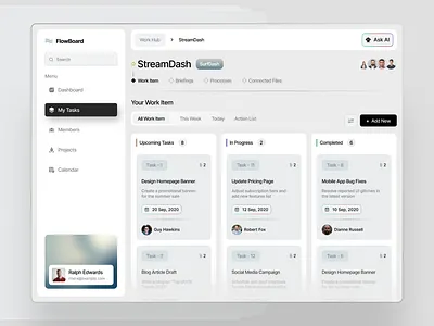 FlowBoard - Dashboard Design dashboarddesign designinspiration flowboard uidesign uxdesign webappdesign workflowmanagement