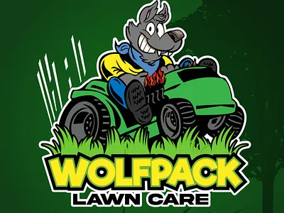 Wolfpack Lawn Care Cartoon Logo - Cartoon LogoX lawn service branding