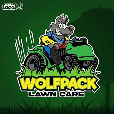 Wolfpack Lawn Care Cartoon Logo - Cartoon LogoX lawn service branding