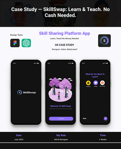 Skillswap(Case Study) app case study digital figma graphic design skill trade ui uiux