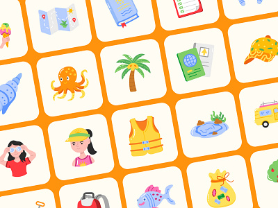Summer Icon Art Set art beach colorful creative design digital flat fun graphic icons illustration minimal seasonal set summer sunshine trendy tropical ui vector