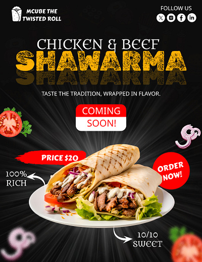 Shawarma Poster Design 3d animation branding design figma graphic design grilled wrap poster illustration logo motion graphics ui website