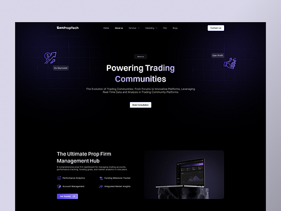 ZenPropTech About Us Page – Modern Dark Theme Trading Community elegant about us design