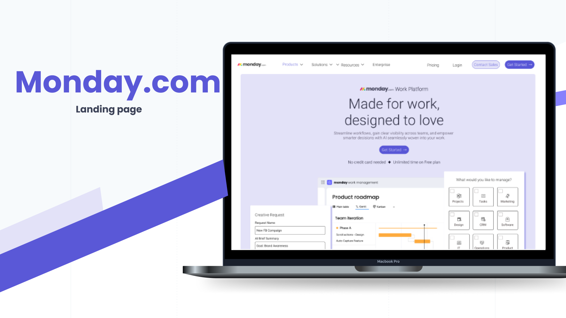 Lamding Page-Monday.com front page landing page ui ux