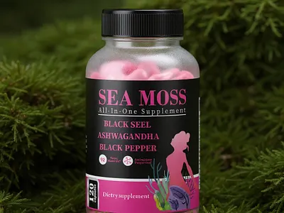 SEA MOSS Supplement Label Design branding design graphic design illustration label design packaging design pouch design pouch label product label design sea moss sea moss supplement see moss label supplement