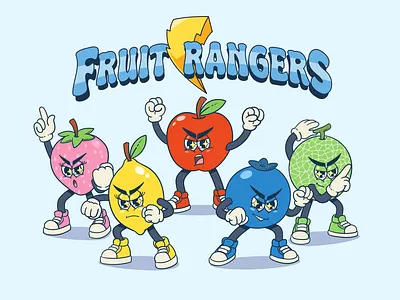 Fruit Rangers — Heroic Mascot Squad brand design cartoon cartoon logo cartoon mascot character design character illustration cute logo cute mascot design packaging fruits cartoon fruits illustration fruits packaging illustration mascot character mascot fruits mascot logo product packaging retro cartoon vintage cartoon
