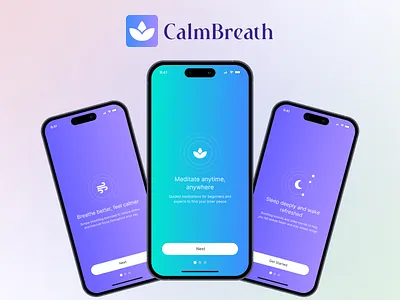CalmBreath – Mindful Breathing & Meditation App UI appdesign breathingapp calmui ellnessapp figma meditationapp mentalfitness mobileappdesign sleepapp uiux