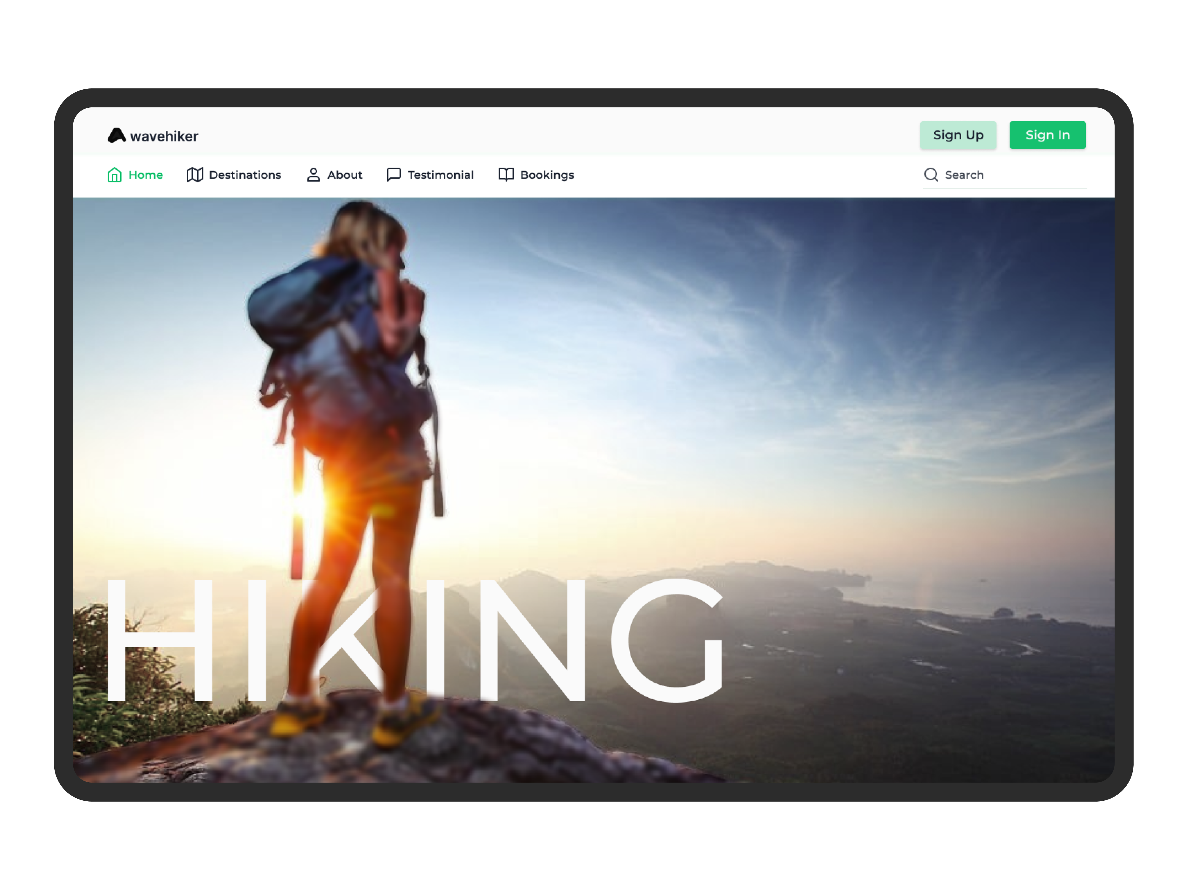 WaveHiker Travel Web UI Design V1 animation app branding design e commerce ecommerce figma navigation smartanimate ui uidesign uiux ux uxdesign web webdesign webui
