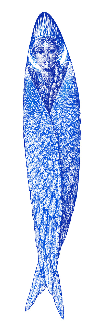 The Swan Princess feather girl illustration princess scratchboard wing