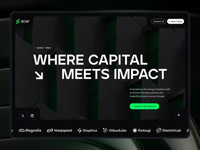 Investing Website • 9CAP dark graphic design green hero investing landing layout minimalist page tech ui web web3 website