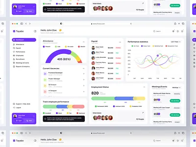 Tayabo HR Dashboard — HRMS SaaS UI for People Ops admin panel attendance dashboard ui data visualization design system employee management enterprise hr hr dashboard hris hrms light mode payroll people ops performance analytics recruitment saas ui design ux web app