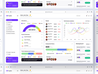 Tayabo HR Dashboard — HRMS SaaS UI for People Ops admin panel attendance dashboard ui data visualization design system employee management enterprise hr hr dashboard hris hrms light mode payroll people ops performance analytics recruitment saas ui design ux web app