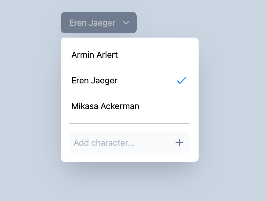 Custom Value Dropdowns add characters component custom data database datalist dataset dropdown frontend menu people ui users value
