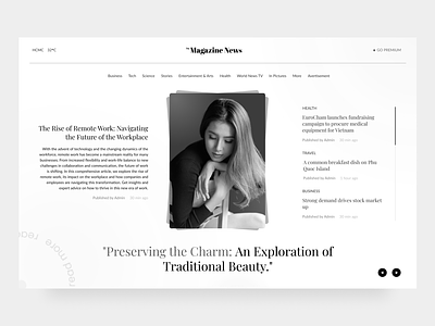 The Magazine News - Web Design Concept article clean daily 100 challenge daily ui dark greyscale landing page magazine minimal news retro typography ui ux