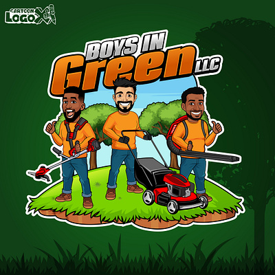 Lawn Care Cartoon Business Logo - Cartoon LogoX logo for lawn care company
