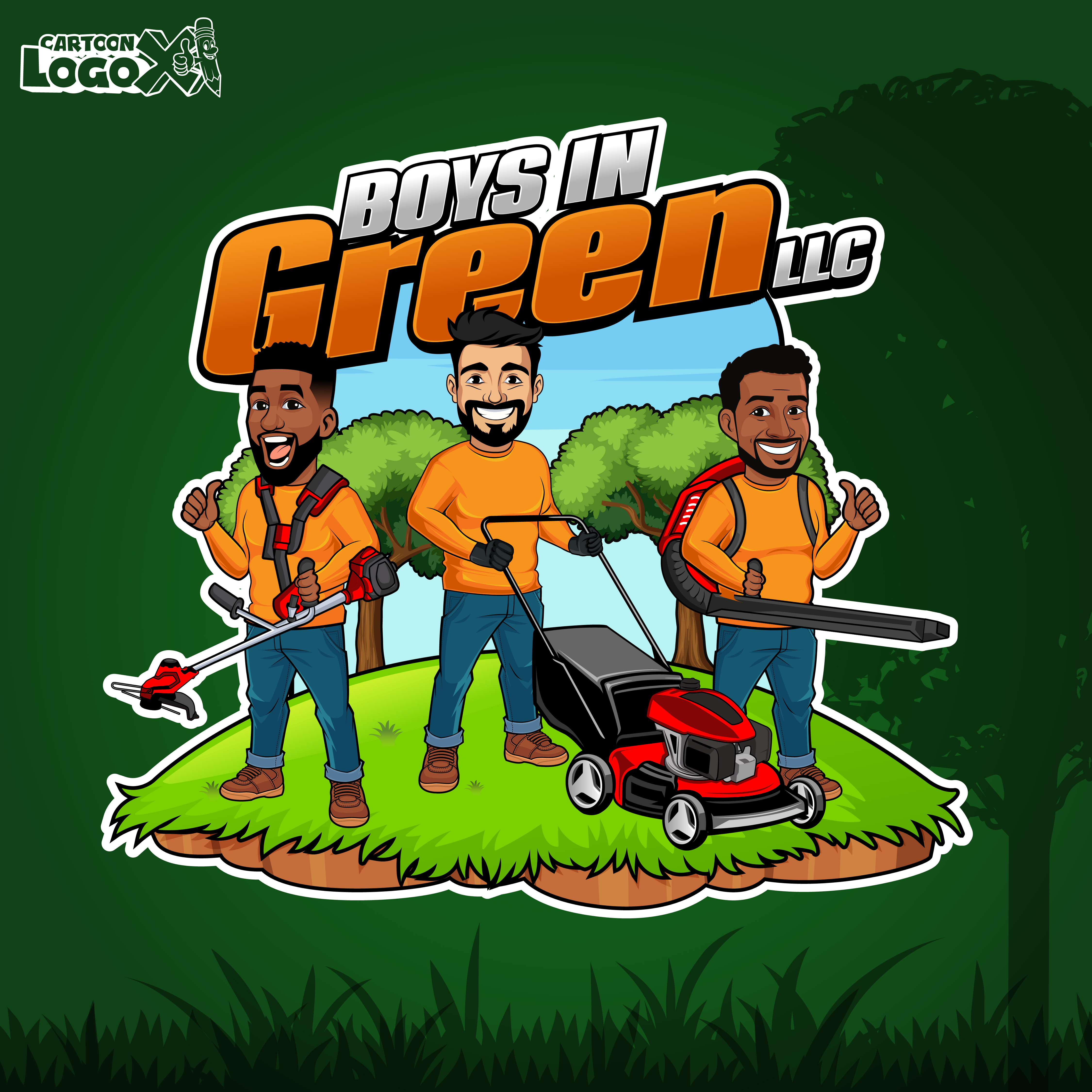 Example of Custom Cartoon Lawn Care Logo Design