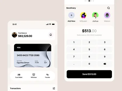 Wallet & Transfer Banking App UI app app interface banking app banking card dashboard finance app fintech minimal design mobile app mobile trends onboarding online banking saas product ssss ui design uiux designer user experience ux design visual identity wallet app