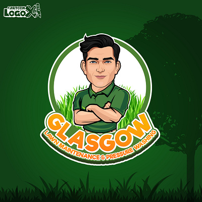 Professional Lawn Care Cartoon Logo for Glasgow - Cartoon LogoX service industry logo design