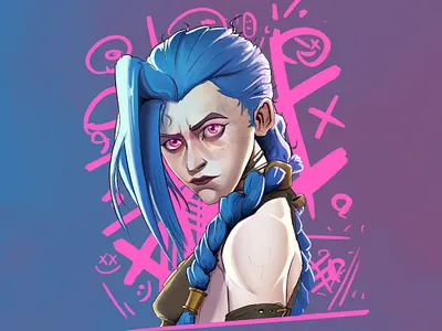 JINX FANART arcane arcane fan art arcane jinx cartoon cartoon illustration cartooning character design design fan art fortiche illustration jinx jinx league of legends portrait portrait art portraiture procreate