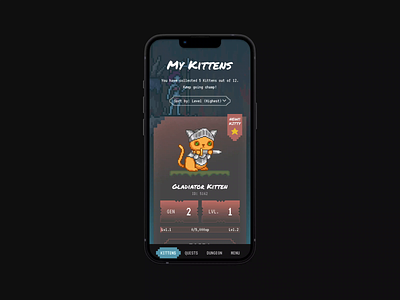 NFT-based PvP Browser Game Mobile Interactions adobe xd collection dashboard game interactions kittens landing page landscape mode list mobile interactions navigation nft