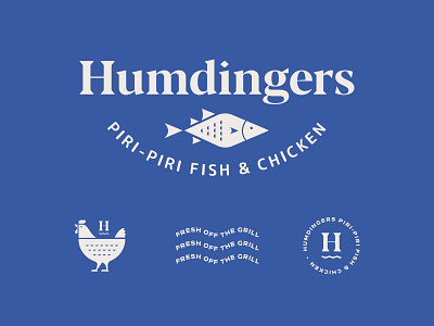 Humdingers Logos branding chicken fish logo ocean restaurant seafood waves