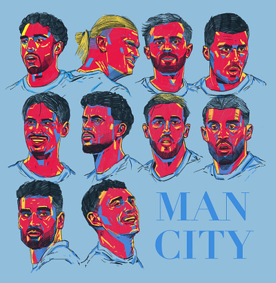Man City - Poster pt.1 character football illustrated illustrated portraits illustration illustrator man city manchester manchester city people portrait portrait illustration portraits illustrations soccer