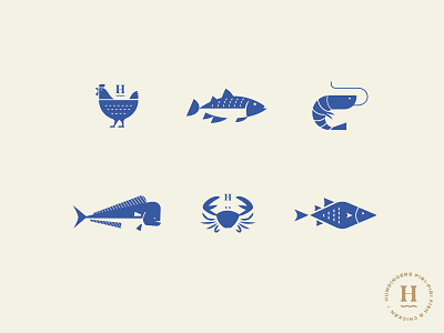 Humdingers Icons animals branding chicken crab fish food icons ocean restaurant sea seafood shrimp