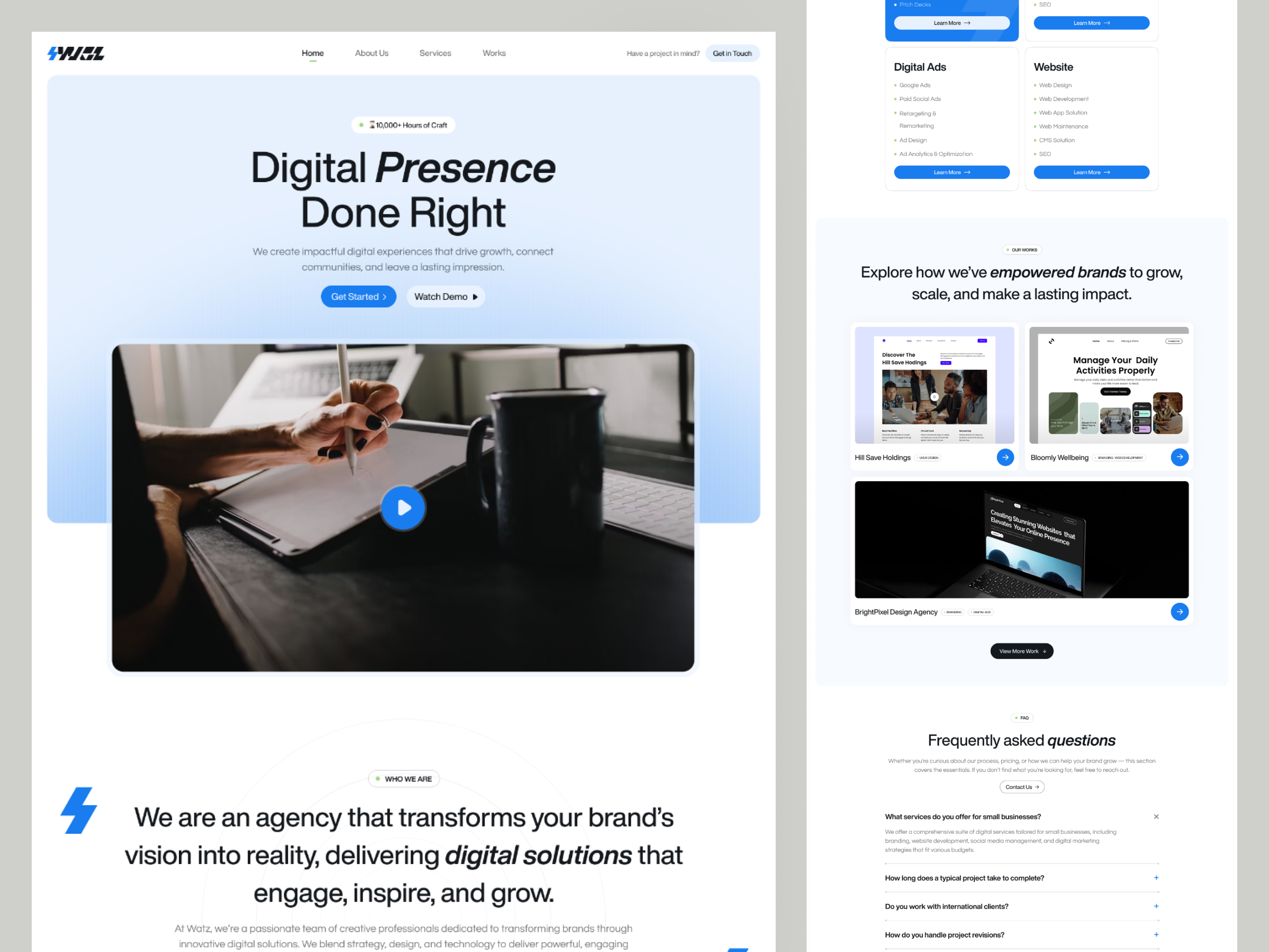 WATZ UI Design agency landing page branding design figma graphic design illustration landing page modern website ui ui design ux ux design watz web design website website design