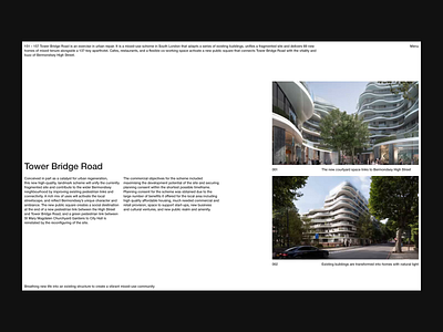 Tower Bridge Road architecture editorial grid housing infrastructure layout minimal residential swiss typography ui web website white space