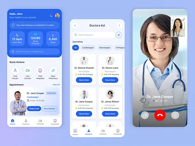 Healthcare app UI doctor appointment app health app design health monitoring health tracker healthcare app healthcare ux hospital app medical app medical dashboard medical records app mobile app uiux design online consultation patient portal pharmacy app telehealth app ui telemedicine video call app wellness app