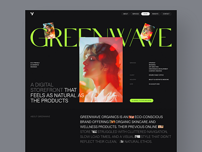 GreenWave — Dark Theme eCommerce Website Design branding casestudy dark darktheme darkwebdesign designinspiration digitaldesign ecofriendly ecommerce minimaldesign mobilefirst productdesign responsive sustainability uiux userexperience uxdesign webdesign