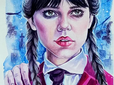 Wednesday Addams Jenna Ortega Fan Art – Watercolor Portrait addams fan art hand painted illustration ortega painting portrait watercolor wednesday