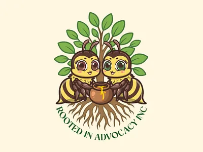 Bee Friends Mascot Logo – Rooted in Advocacy animal cartoon bee cartoon bee logo bee mascot brand design branding cartoon cartoon character cartoon logo character design clean logo cute cartoon cute logo illustration kawaii cartoon logo mascot brand mascot logo rooted vector logo
