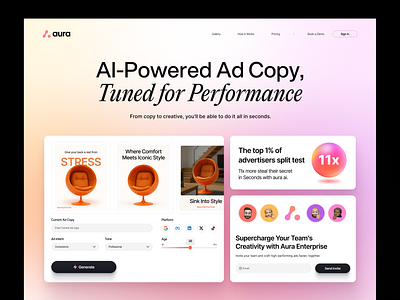 Aura Landing page design ad ai aura modern ui web website